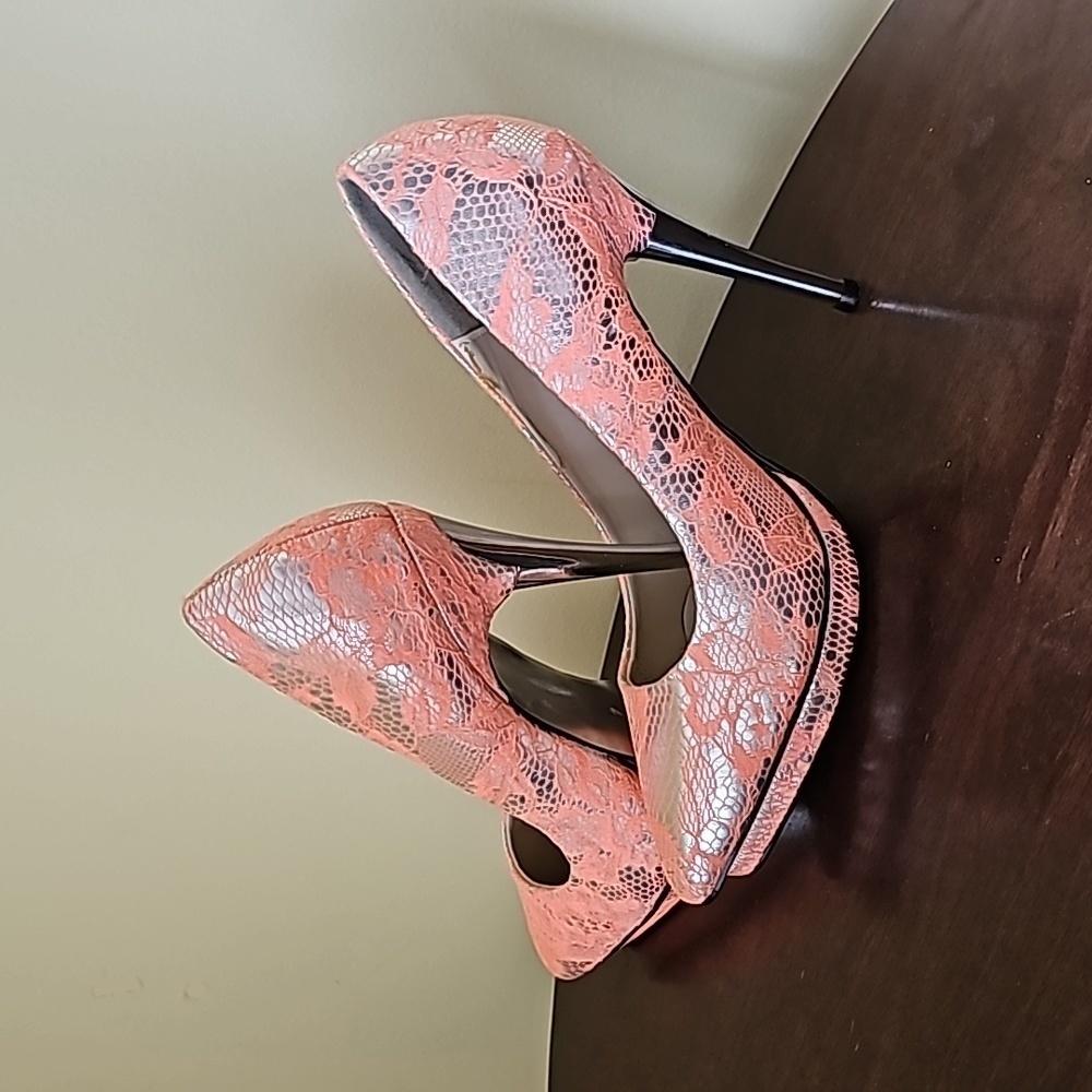 Vincci Shoes gorgeous‎ orange lace heels size 4